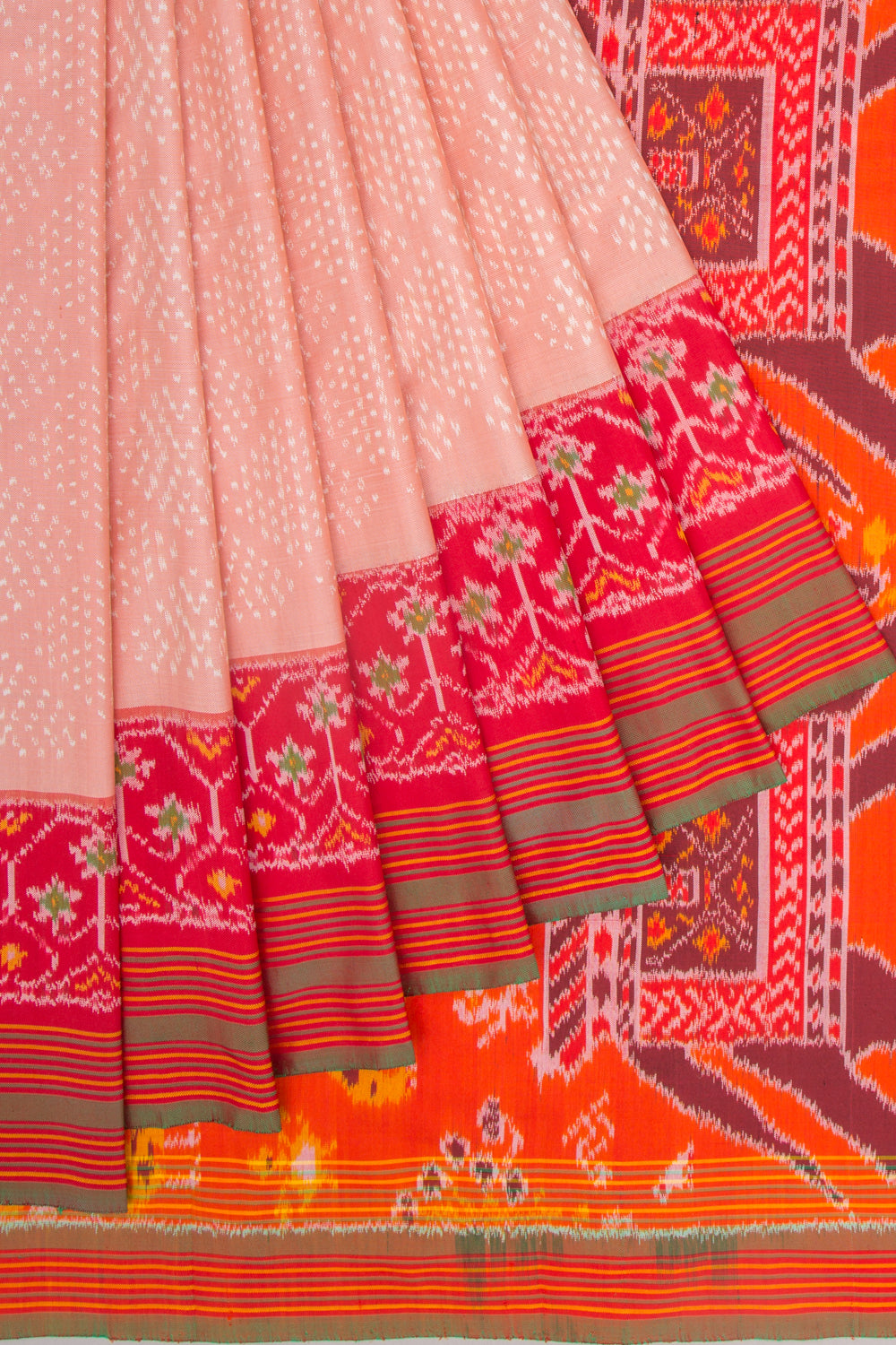 Pochampally Silk Ikat Mini Twill Peach Saree