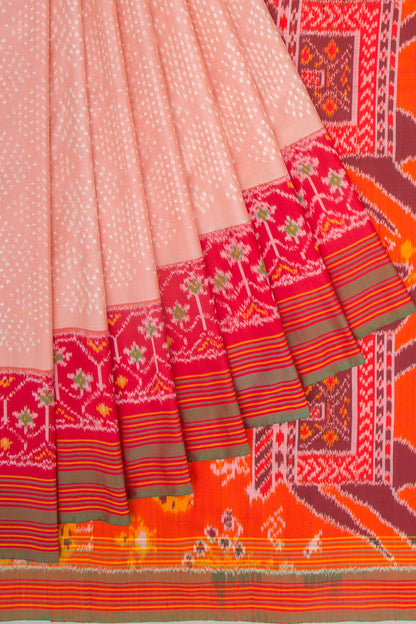 Pochampally Silk Ikat Mini Twill Peach Saree