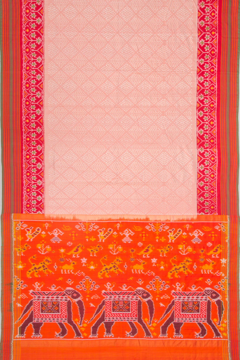 Pochampally Silk Ikat Mini Twill Peach Saree