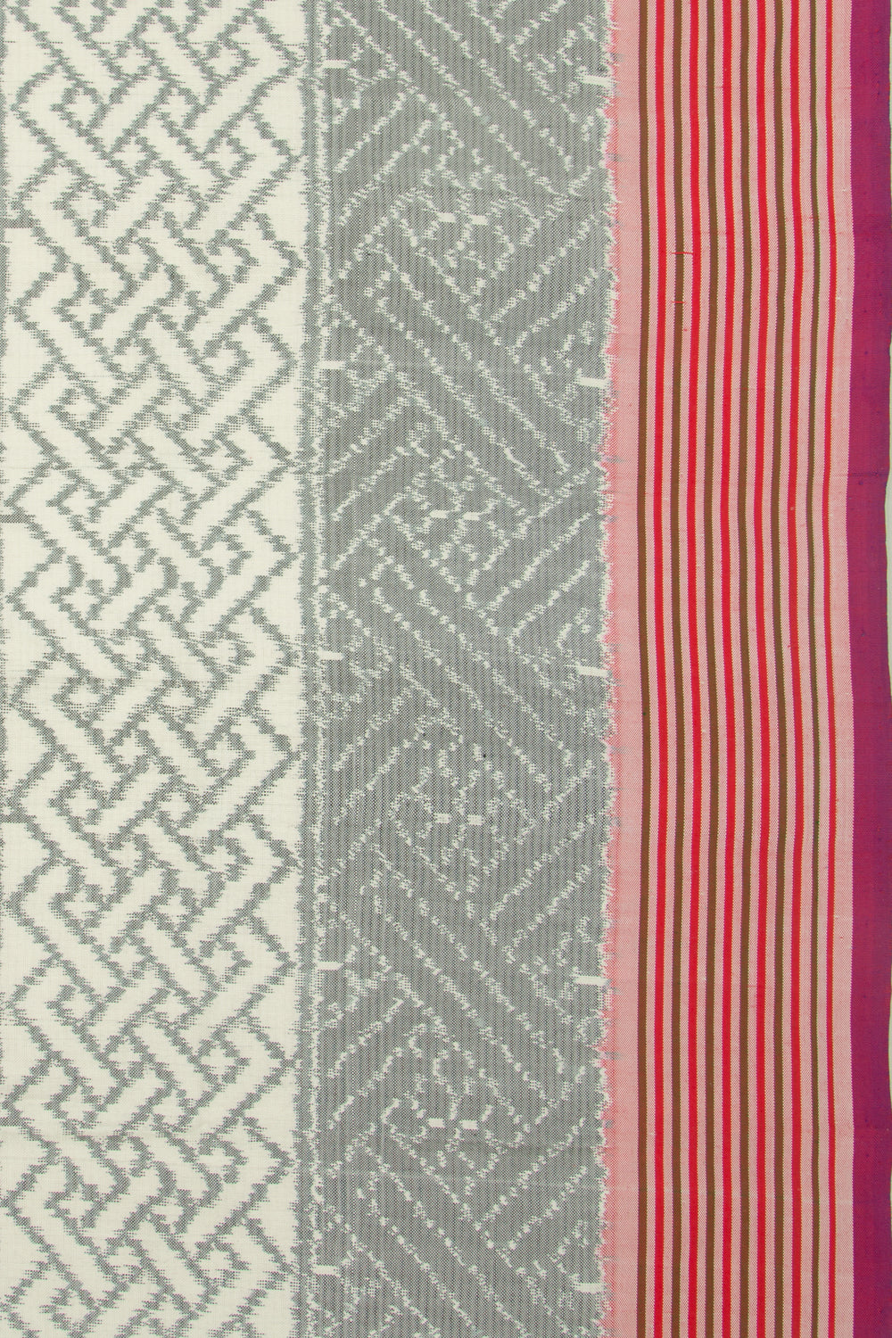 Pochampally Silk Ikat Mini Twill White And Grey Saree