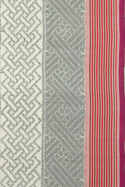 Pochampally Silk Ikat Mini Twill White And Grey Saree