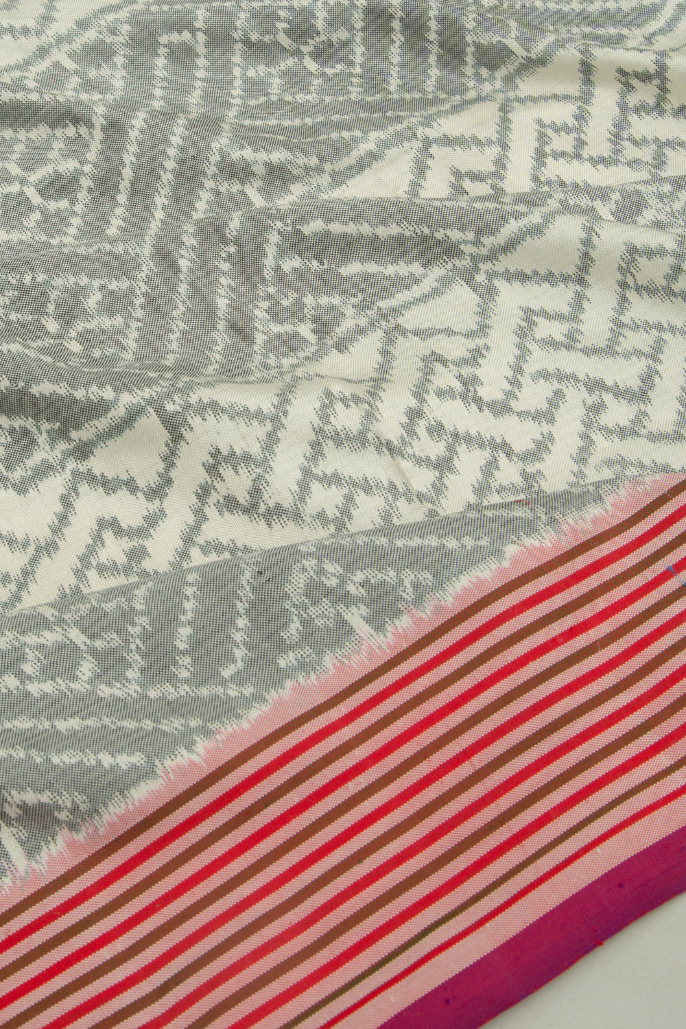 Pochampally Silk Ikat Mini Twill White And Grey Saree