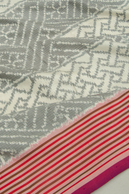 Pochampally Silk Ikat Mini Twill White And Grey Saree