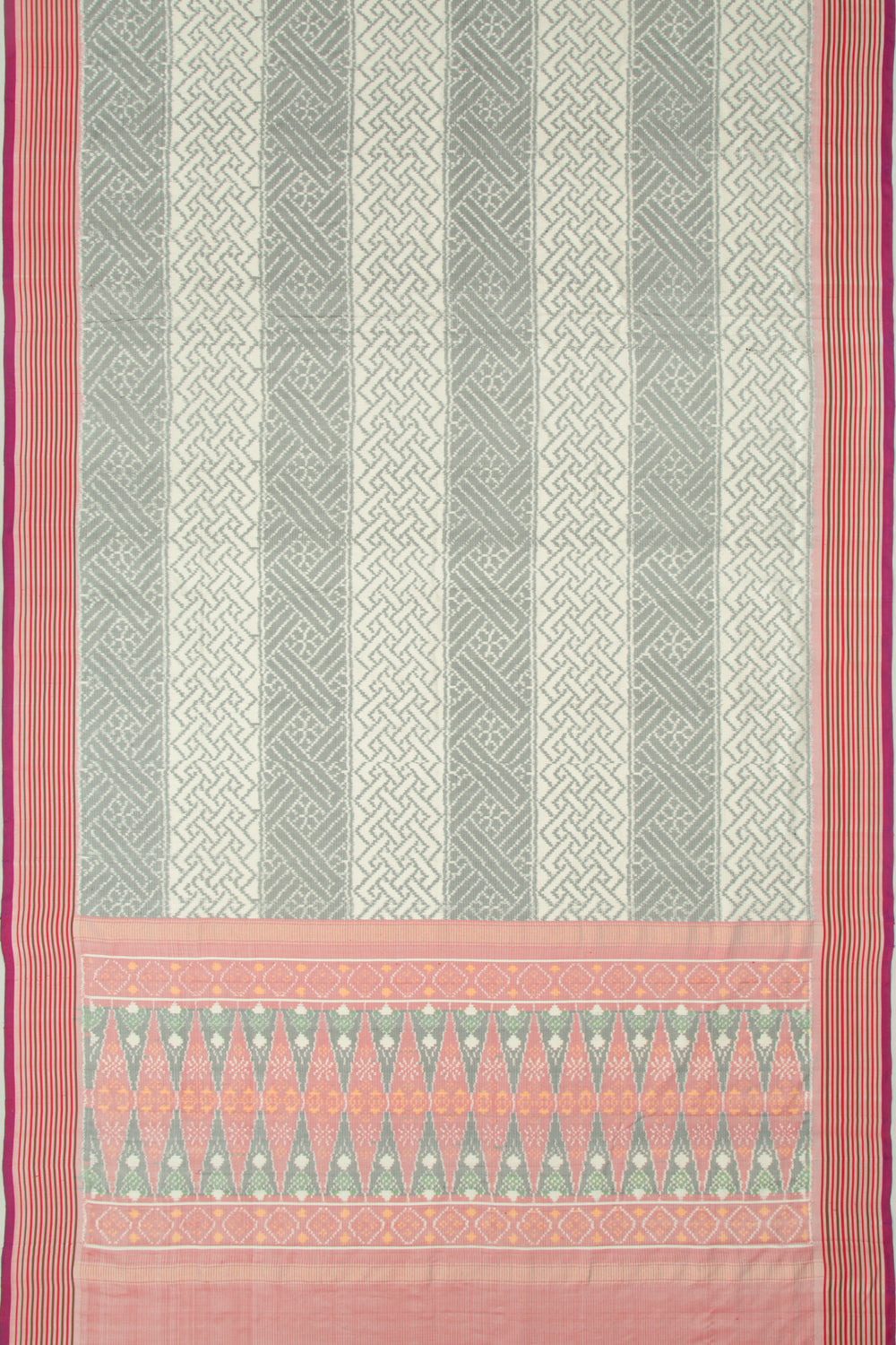 Pochampally Silk Ikat Mini Twill White And Grey Saree