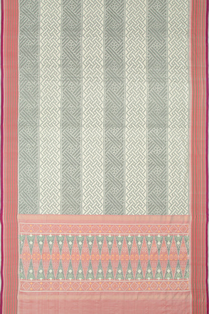 Pochampally Silk Ikat Mini Twill White And Grey Saree