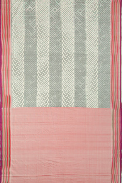 Pochampally Silk Ikat Mini Twill White And Grey Saree