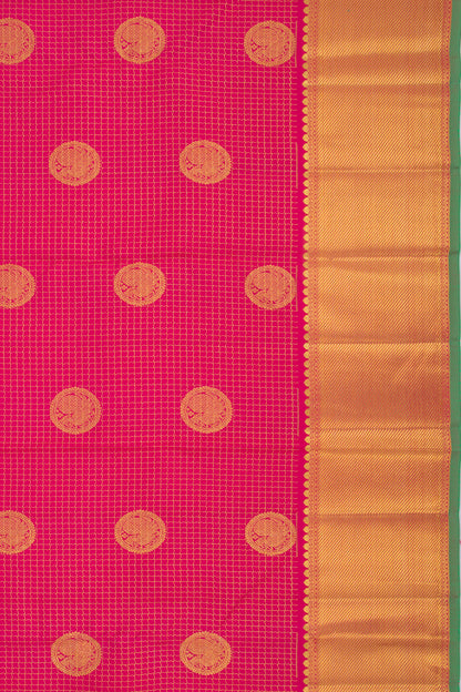 Kanchipuram Silk Checks And Butta Pink Saree