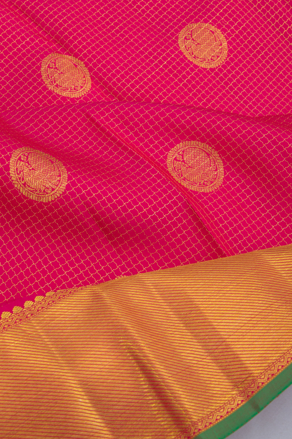 Kanchipuram Silk Checks And Butta Pink Saree