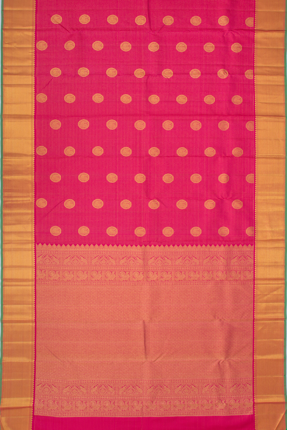 Kanchipuram Silk Checks And Butta Pink Saree