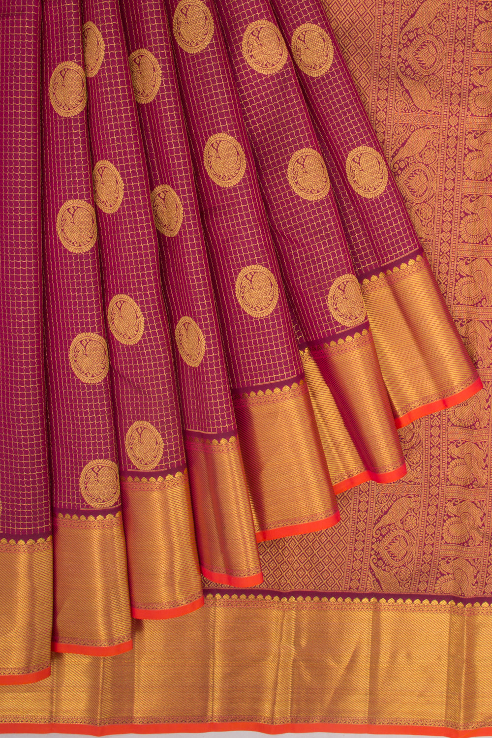 Kanchipuram Silk Checks And Butta Purple Saree