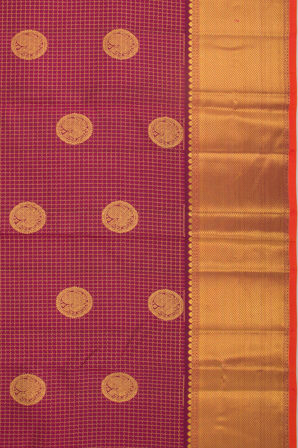 Kanchipuram Silk Checks And Butta Purple Saree