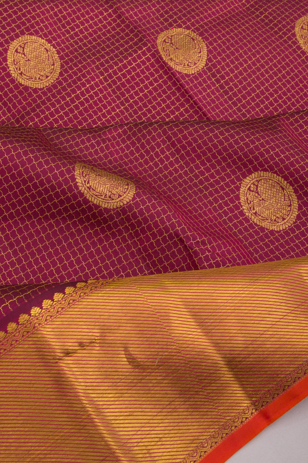 Kanchipuram Silk Checks And Butta Purple Saree