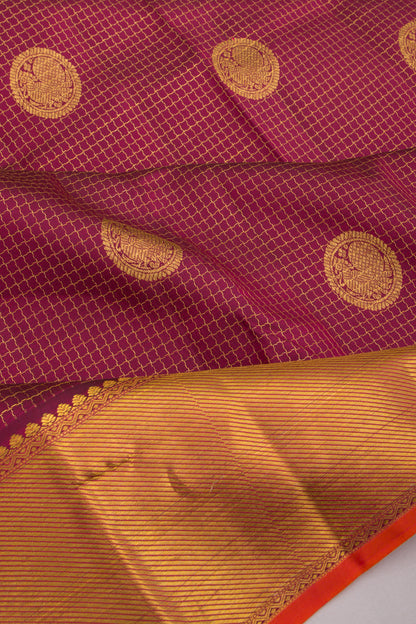 Kanchipuram Silk Checks And Butta Purple Saree