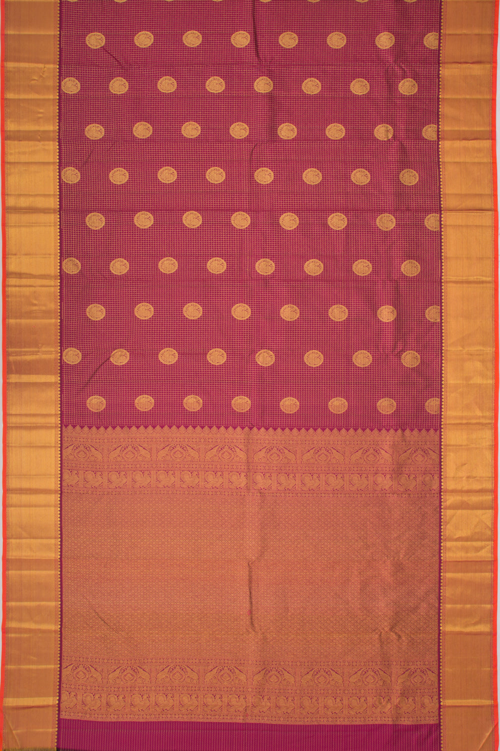 Kanchipuram Silk Checks And Butta Purple Saree