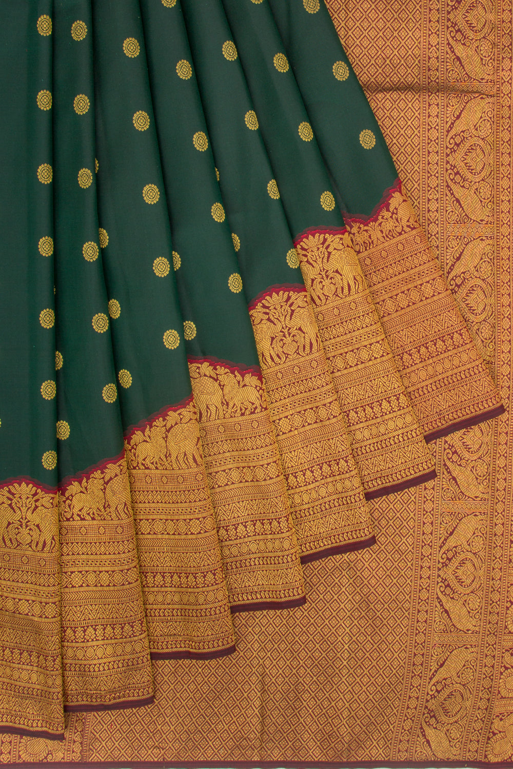 Kanchipuram Silk Butta Bottle Green Saree