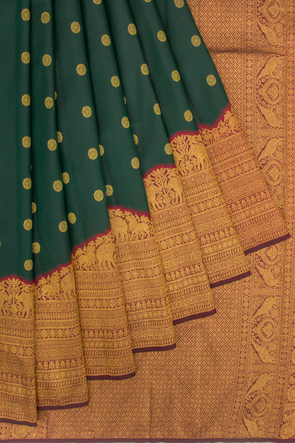 Kanchipuram Silk Butta Bottle Green Saree