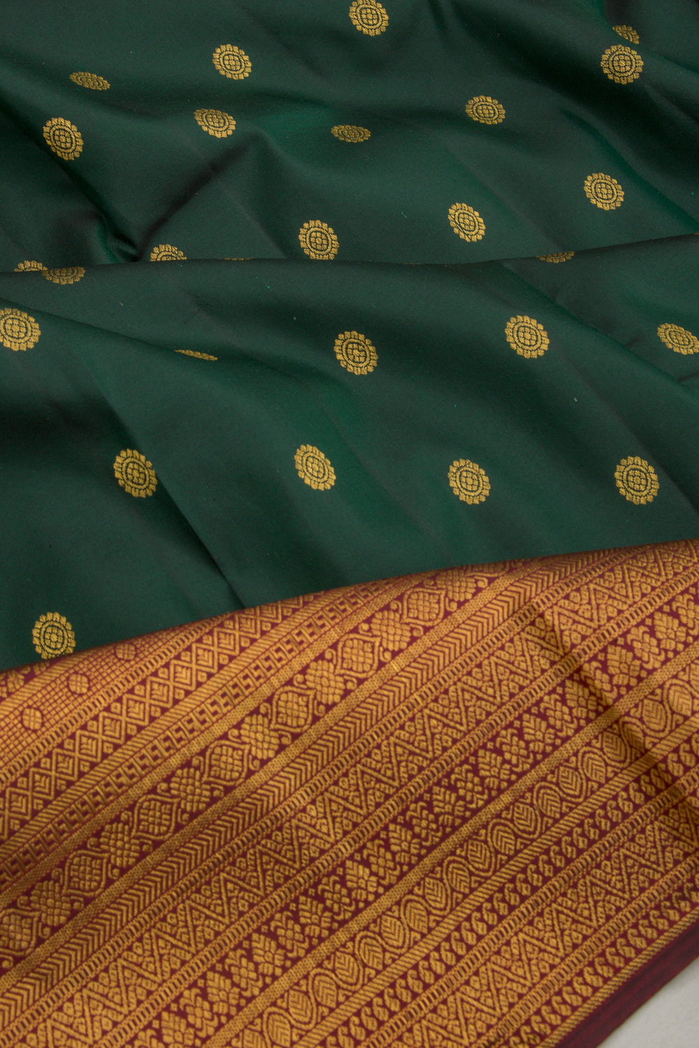 Kanchipuram Silk Butta Bottle Green Saree