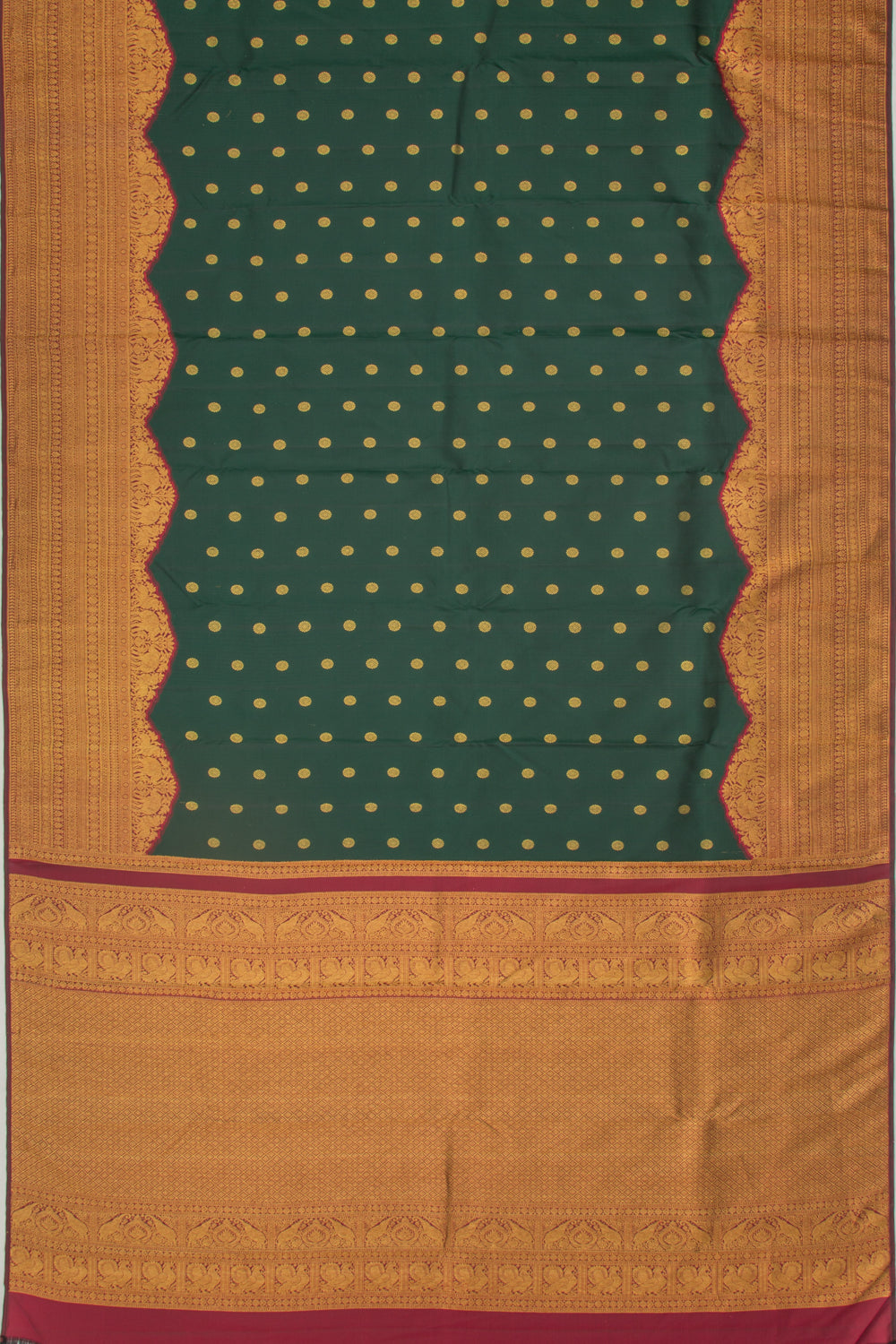 Kanchipuram Silk Butta Bottle Green Saree