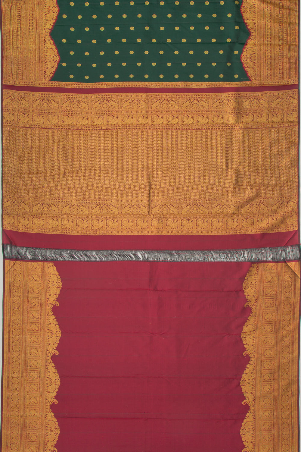 Kanchipuram Silk Butta Bottle Green Saree