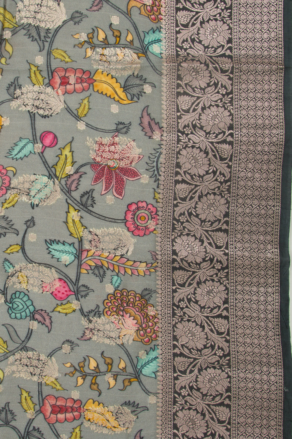 Chiniya Silk Floral Printed And Butta Elephant Grey Saree