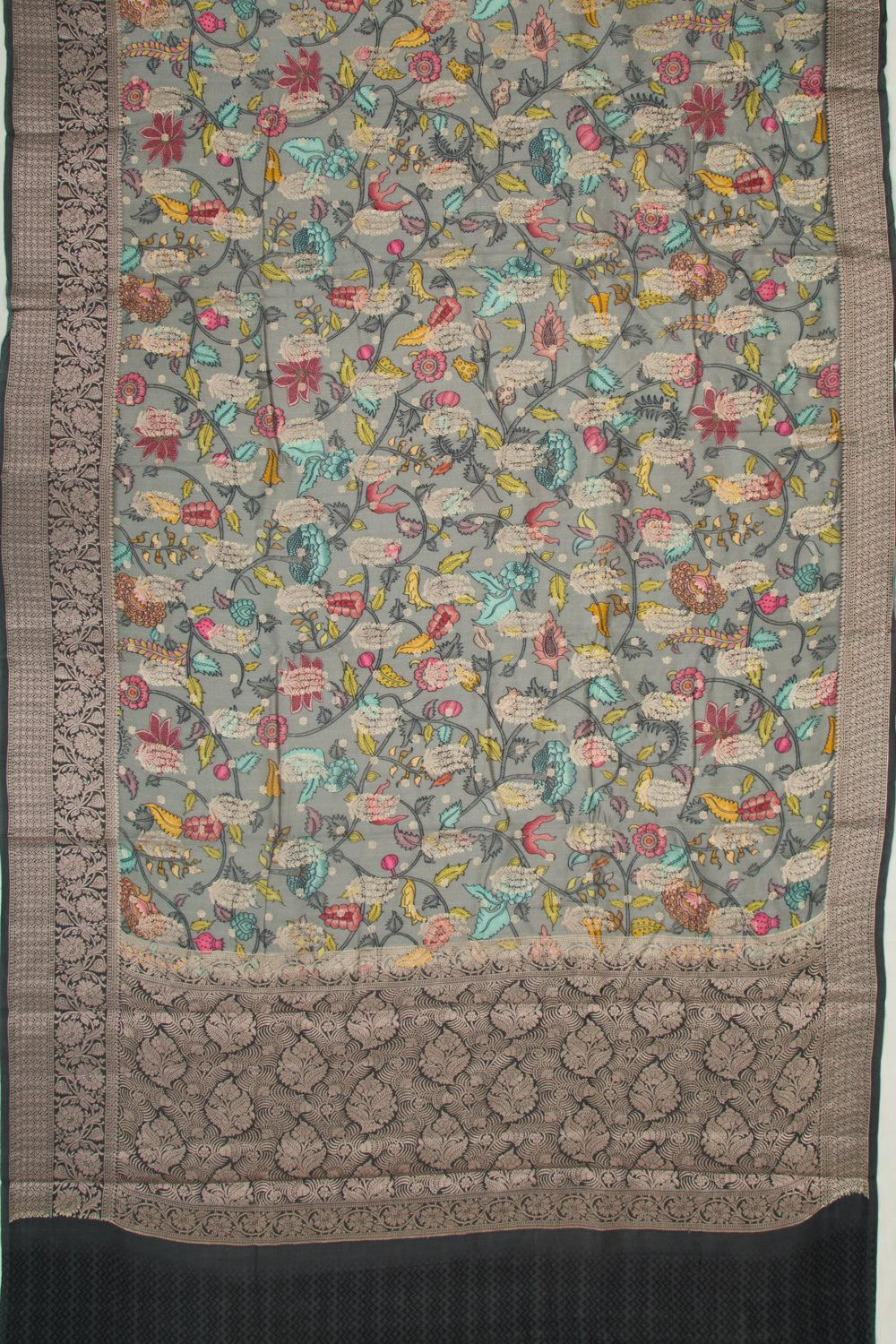Chiniya Silk Floral Printed And Butta Elephant Grey Saree