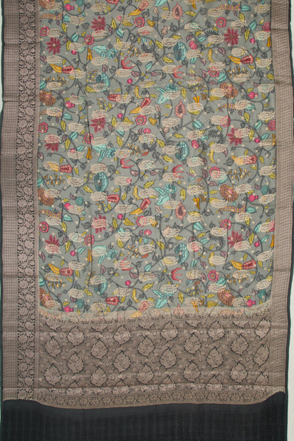 Chiniya Silk Floral Printed And Butta Elephant Grey Saree