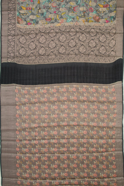 Chiniya Silk Floral Printed And Butta Elephant Grey Saree