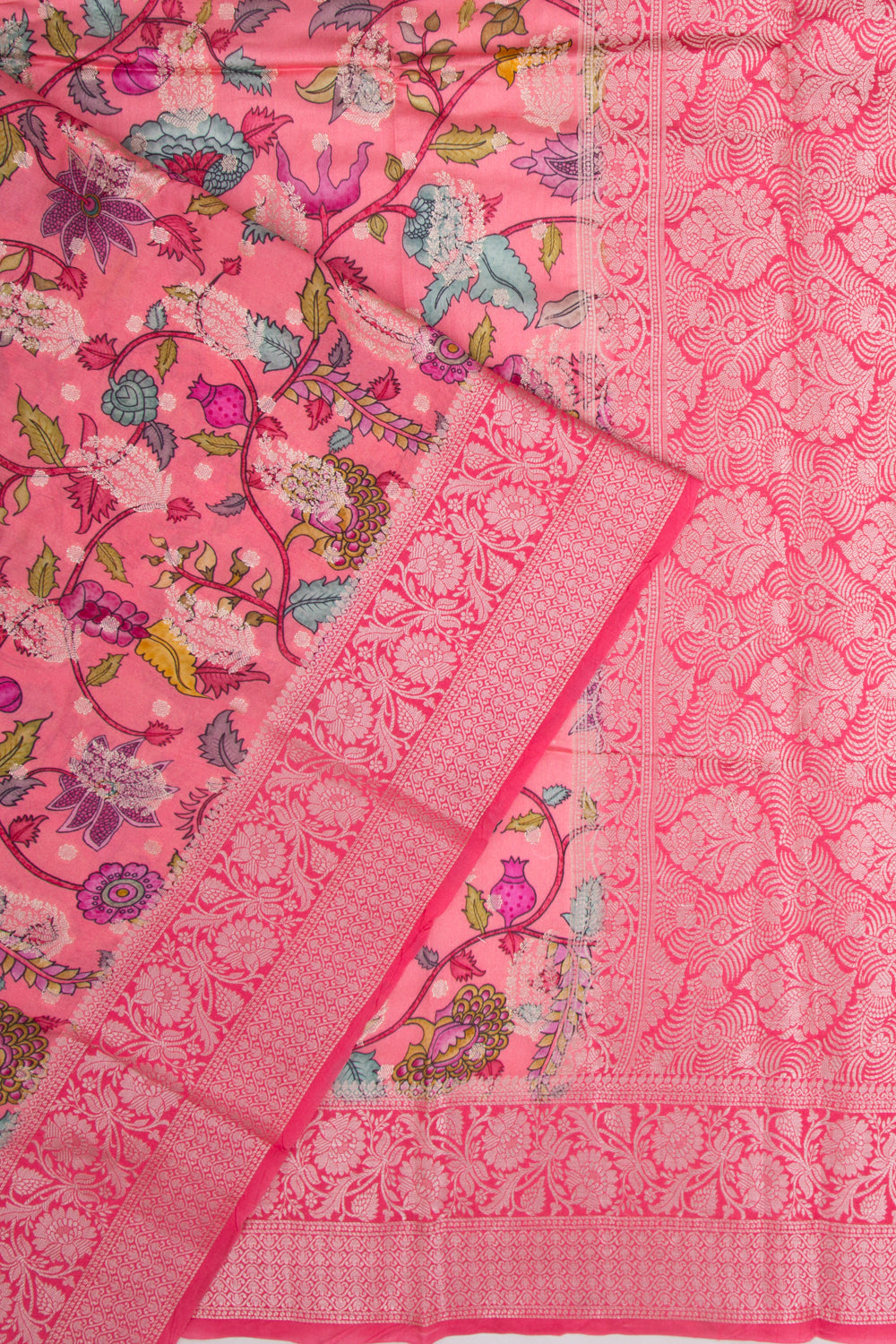 Chiniya Silk Floral Printed And Butta Pink Saree