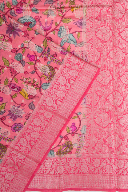 Chiniya Silk Floral Printed And Butta Pink Saree