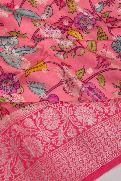 Chiniya Silk Floral Printed And Butta Pink Saree