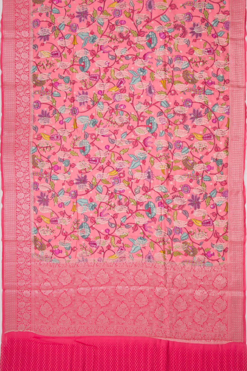 Chiniya Silk Floral Printed And Butta Pink Saree