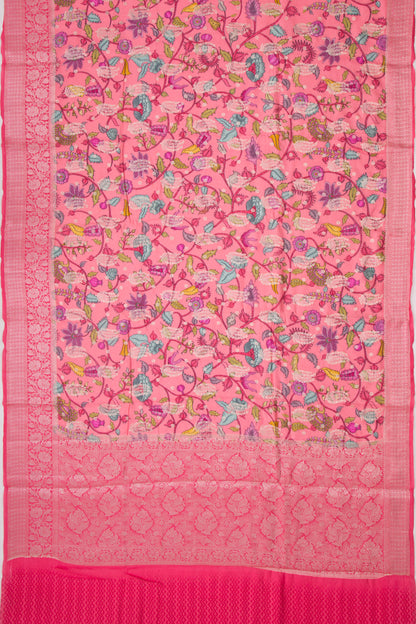 Chiniya Silk Floral Printed And Butta Pink Saree