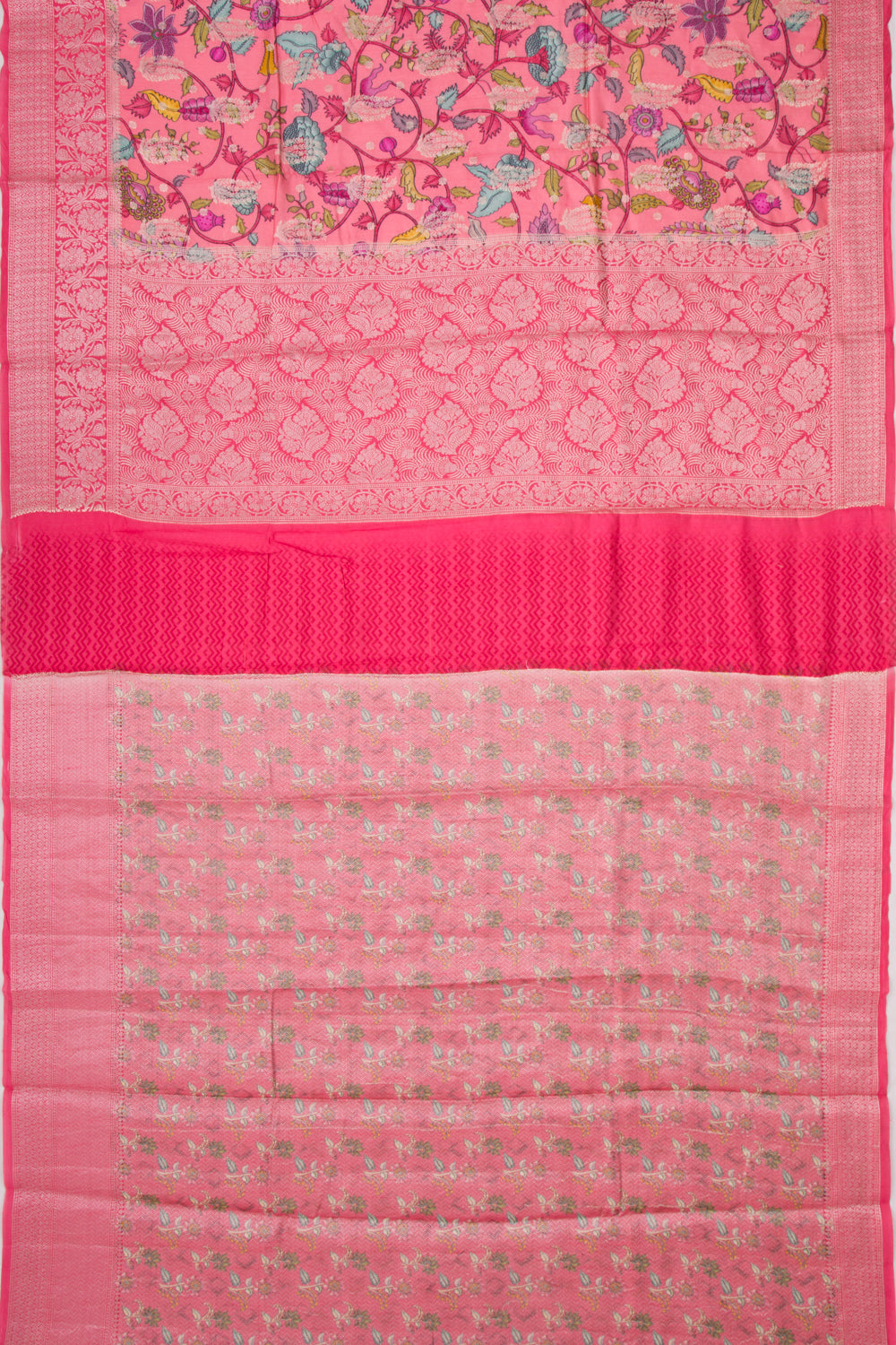 Chiniya Silk Floral Printed And Butta Pink Saree