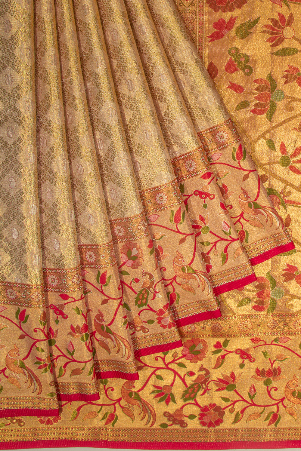 Kanchipuram Silk Tissue Brocade Gold Saree