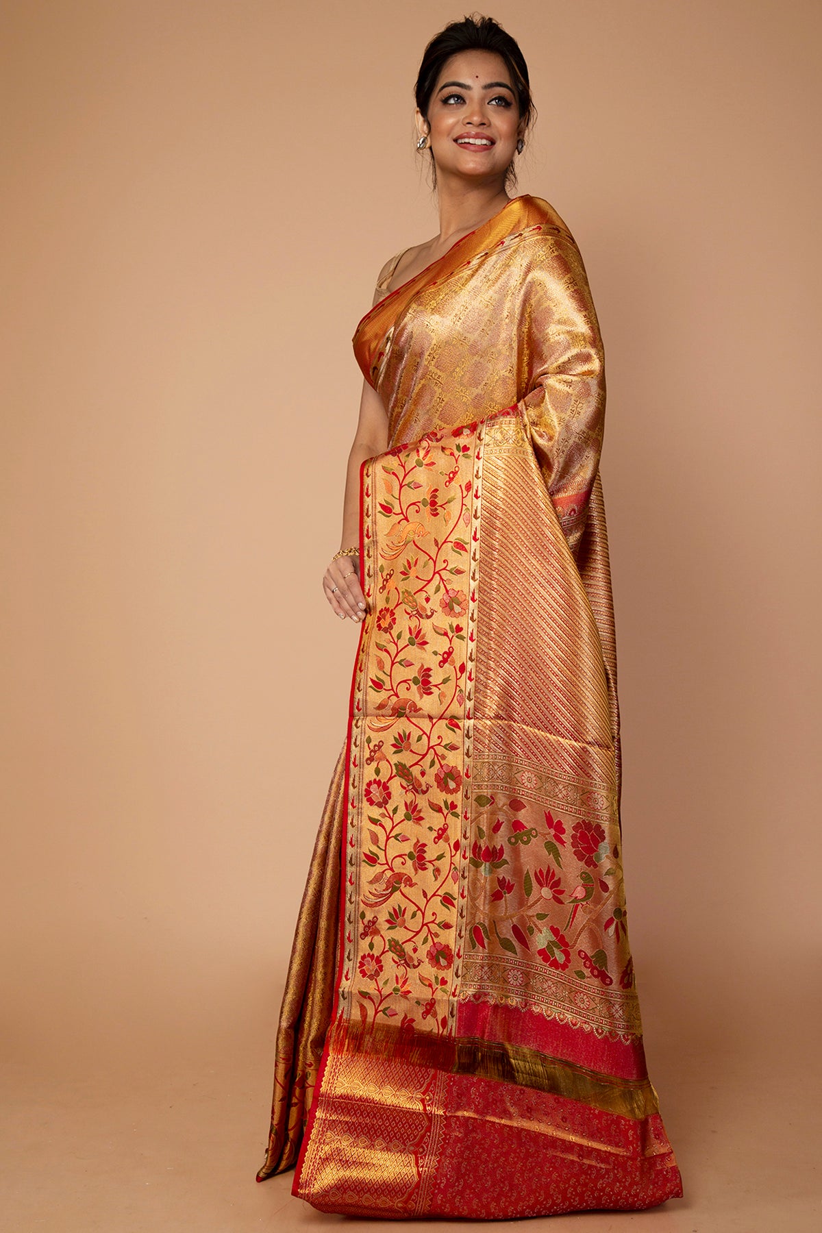 Kanchipuram Silk Tissue Brocade Gold Saree