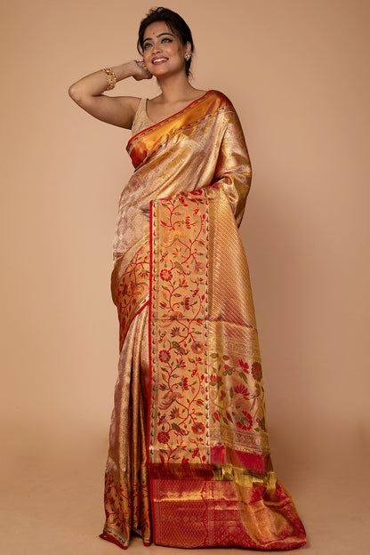 Kanchipuram Silk Tissue Brocade Gold Saree
