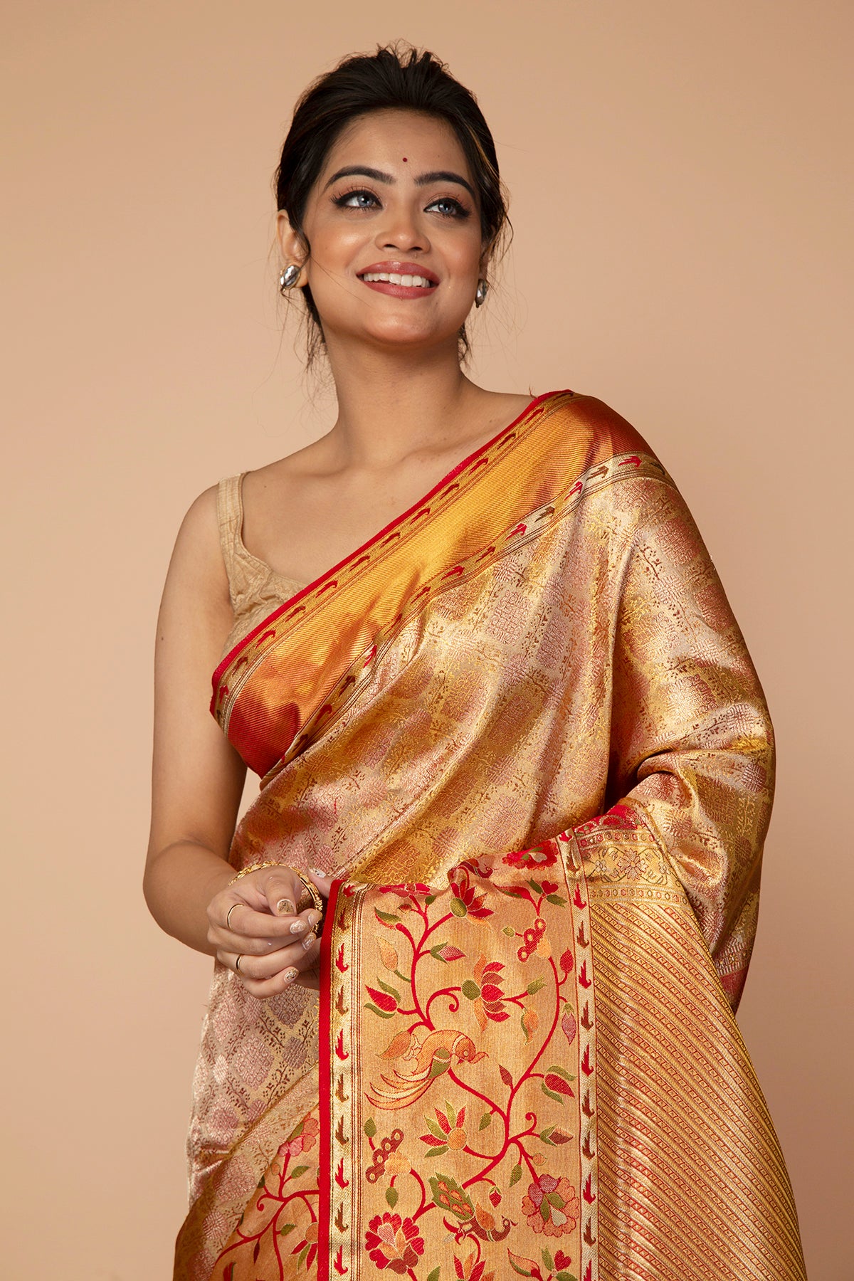 Kanchipuram Silk Tissue Brocade Gold Saree
