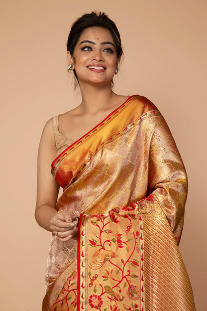 Kanchipuram Silk Tissue Brocade Gold Saree