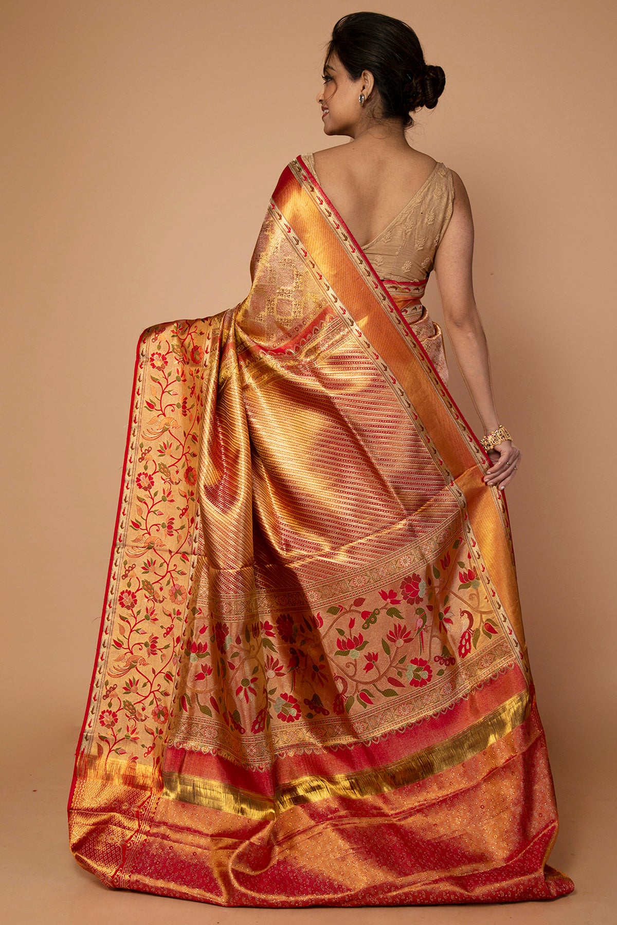 Kanchipuram Silk Tissue Brocade Gold Saree