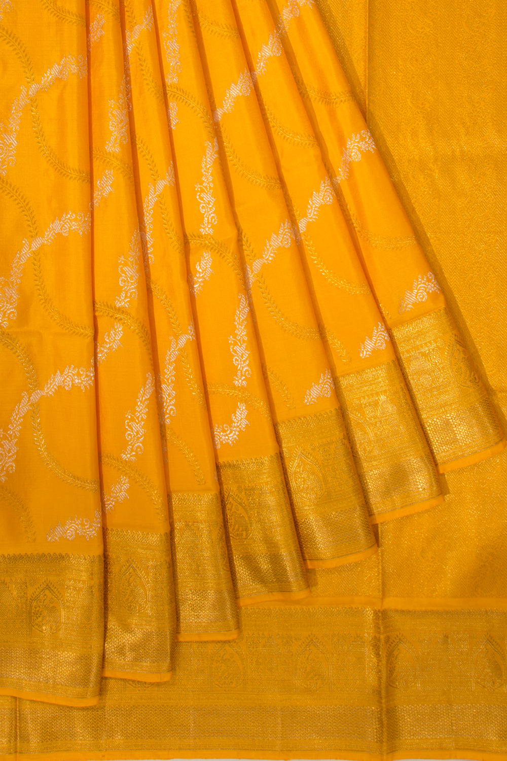 Kanchipuram Silk Jaal Yellow Saree