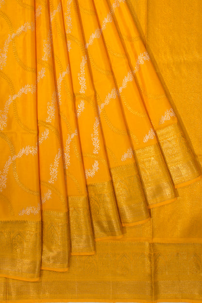 Kanchipuram Silk Jaal Yellow Saree