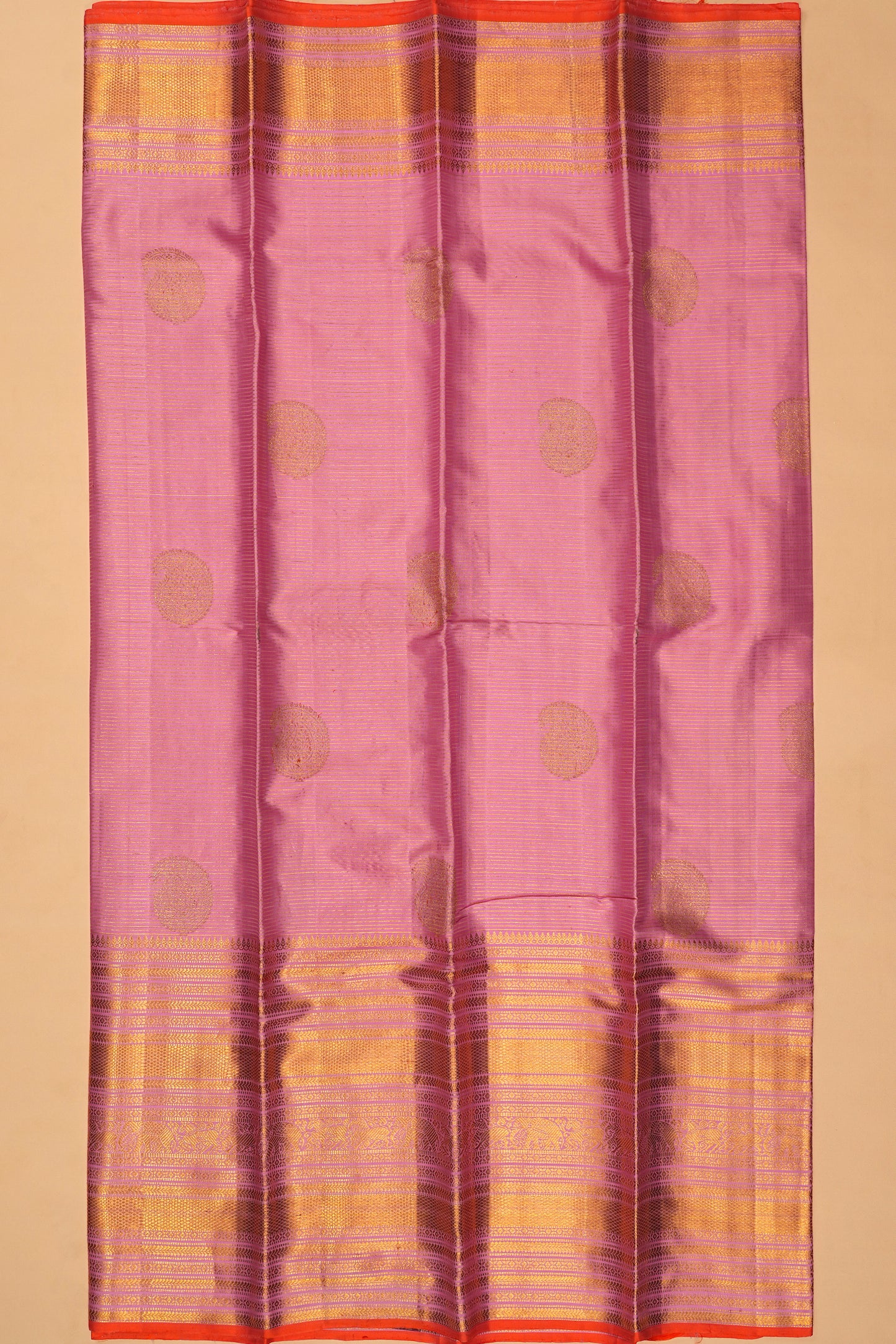 Kanchipuram Silk Horizontal Lines And Butta Pink Saree