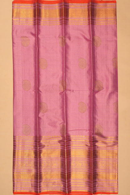 Kanchipuram Silk Horizontal Lines And Butta Pink Saree