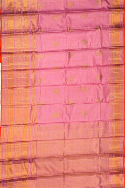 Kanchipuram Silk Horizontal Lines And Butta Pink Saree