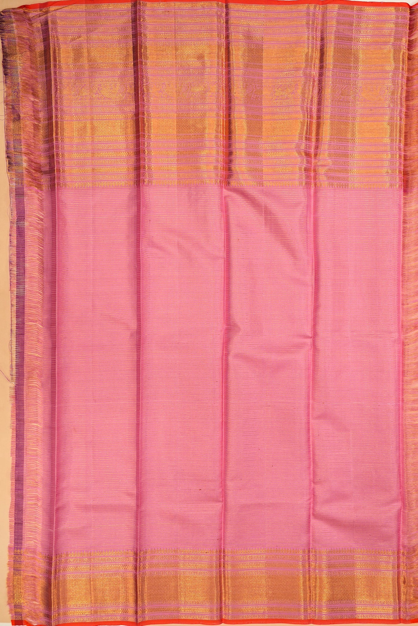 Kanchipuram Silk Horizontal Lines And Butta Pink Saree