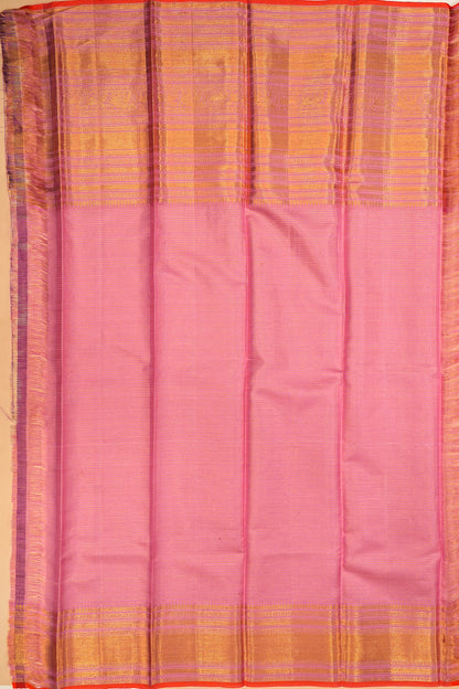 Kanchipuram Silk Horizontal Lines And Butta Pink Saree