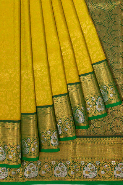 Kanchipuram Silk Brocade Yellowish Green Saree