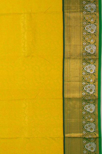 Kanchipuram Silk Brocade Yellowish Green Saree