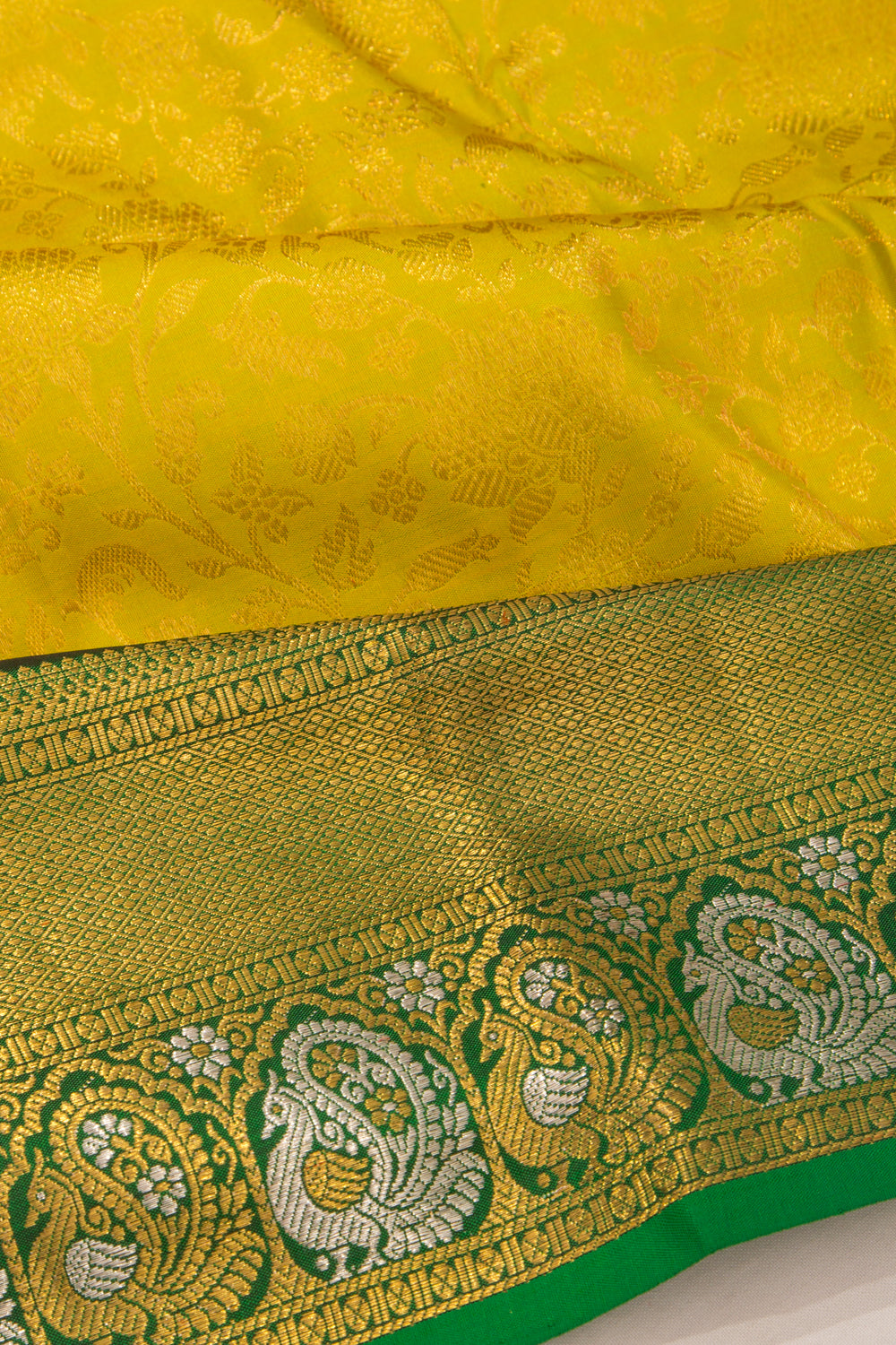 Kanchipuram Silk Brocade Yellowish Green Saree