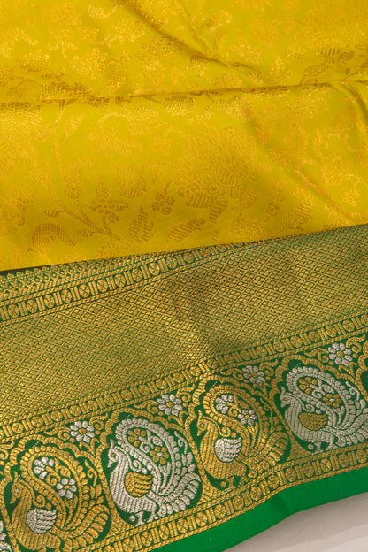 Kanchipuram Silk Brocade Yellowish Green Saree